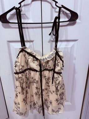 Floral Ruffled Camisole Tank Top - Cream and Black